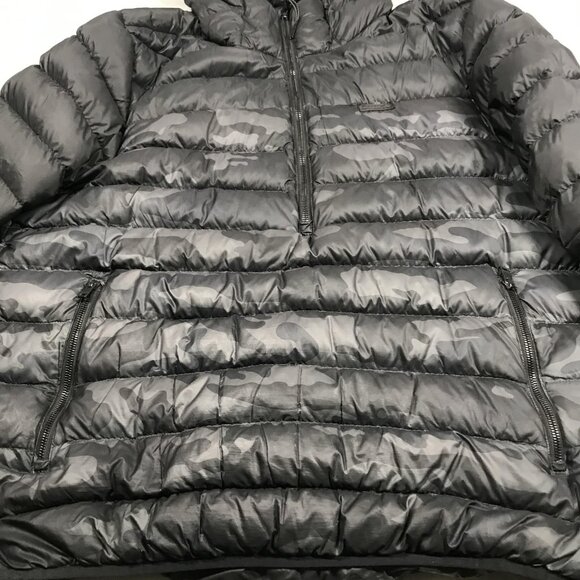 Roots Puffer Jacket Mens XL Black Gray Camo Hooded 700 Fill Down Anorak Half Zip - Picture 5 of 12